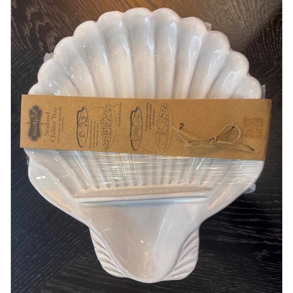 Mud Pie Seafood Chiller Tray Dual Function White Ceramic Serving Platter Nested